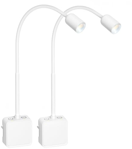 PRINCEWAY LED Strahler Leseleuchte Wand Bett Wandlampe Weiß für Steckdose, Steckdosenlampen LED Dimmbar 2er Pack für Schlafzimmer Küche Wohnzimmer, Zwei Berührungsschalter, 3er Lichtfarbmodi