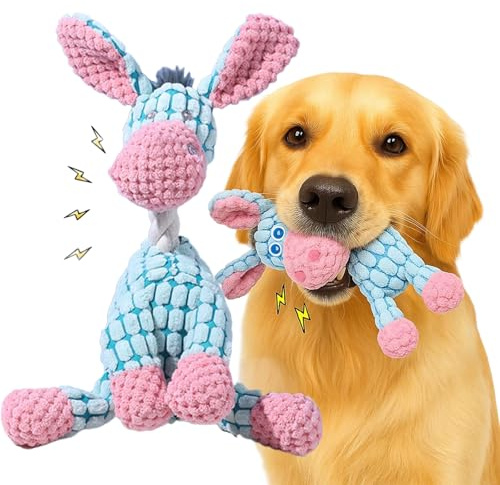 JunD Robust 2025 Upgrade Hundekuscheltier Plüschspielzeug für Welpen und Mäßige Kauer – Extra Robust, Quietschend & Knisternd, Welpenfreundlich, Kuschelkissen 25,5 x 13,5 cm