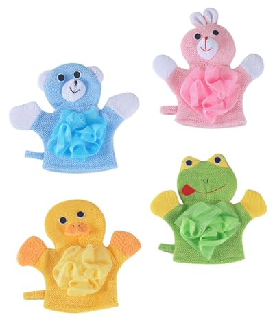 PENIKOKO 4 Stück Teiliges Niedlichen Cartoon motiven Dual Verwendbar als Waschlappen und Rückenschrubber Hautfreundlich Weich und Fördert Sanfte Hautpflege Beim Badespaß