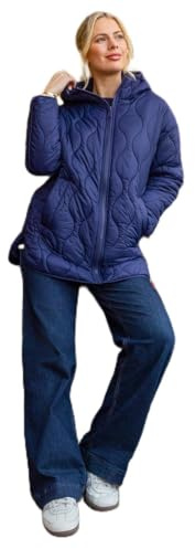 Roman Originals Women Padded Longline Coat with Hood - Ladies Zip Through Autumn Winter Long Length Lightweight Quilted Warm Cosy Everyday Zip Up Casual Jackets Coats - Deep Navy - Size 16
