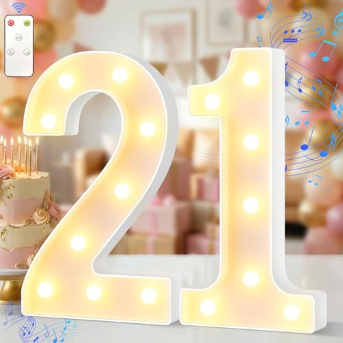 21st Birthday Decorations, 12.6 Inch Light Up Numbers with Birthday Music | Marquee Numbers 21 Sign for Party Backdrop,Large Size LED Light for Party Anniversary Wedding Decorations