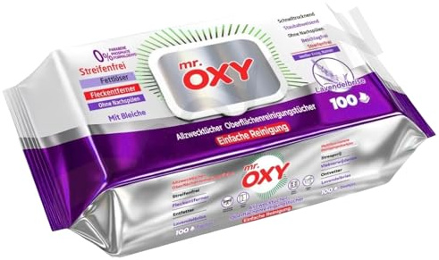 Mr. OXY Maxima Allzweck-Reinigungstücher – Streifenfreie Oberflächen, Fett- & Schmutzentfernung, Schnell Trocknend – Frischer Lavendelduft – Kein Nachspülen erforderlich (Pack of 1)