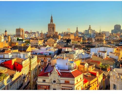 1000(75x50cm) pezzi di puzzle per adulti, una vista a volo di uccello della Città Vecchia di Valencia Dalla Porta Serranos, sfida Il Giocattolo di Gioco di Puzzle Familiare
