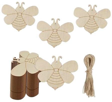 LRXFPIYF 30x Unfertige Bienen-Holzausschnitte, Mehrzweck-Holzanhänger
