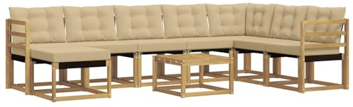 vidaXL Outdoor-Sofagarnitur mit Kissen 9 pcs Weiß und Beige, Modernes Garten-Sofa-Set, wetterfeste Möbel, strapazierfähige Couch, perfekte Sitzgelegenheit am Pool