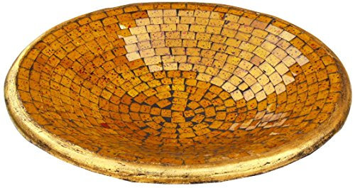 GURU SHOP Runde Mosaikschale, Untersetzer, Dekoschale, Handgearbeitete Keramik & Glas Obst Schale - Design 8, Gelb, Größe: Klein (Ø 29 Cm), Wohnaccessoires für Balkon, Garten