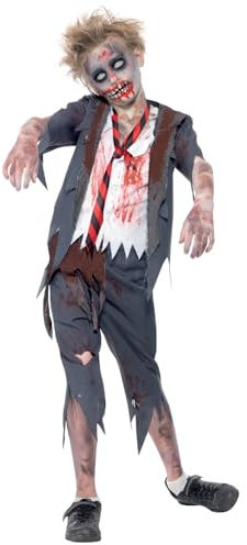 Smiffys Zombie School Boy Costume, Grey with Trousers, Jacket, Mock Shirt & Tie, Halloween Child Fancy Dress, Zombie Dress Up Costumes