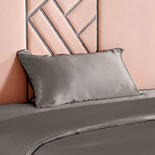 THXSILK Luxus 100% 19 Momme Seide Kissenbezug Kissenhülle mit Reißverschluss - Seide Kissen Bezug - Super Weich und Glatt Seidenkissenbezug (50x75cm, Holzkohle)