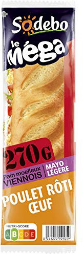 Sodebo Sandwich le Méga Baguette Poulet Oeuf Tomate Salade Mayo 270 g