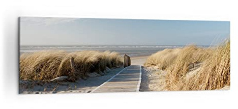 Bilder auf Leinwand 160x50cm Leinwandbild Strand Meer Fußgängerbrücke Ufer Groß XXL Wanddeko Bild Schlafzimmer Wandbilder Dekoration Wohnzimmer Wall Decor Canvas Wand Kunstdruck Art AB160x50-2657