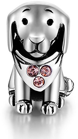 GW 925 Sterling Silber Charms Hund passt für Armband Armkette Halskette für Damen (Hündchen mit rosa Zirkon)