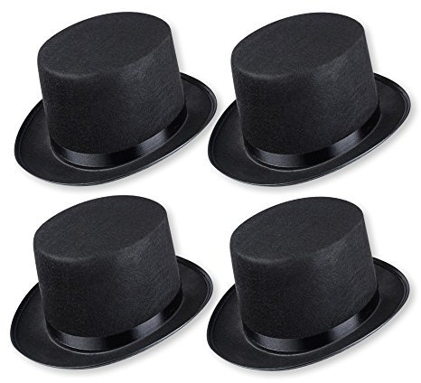 Schramm® 4 Stück Zylinder Hut mit Satinband Schwarz für Erwachsene Chapeau Zylinderhut