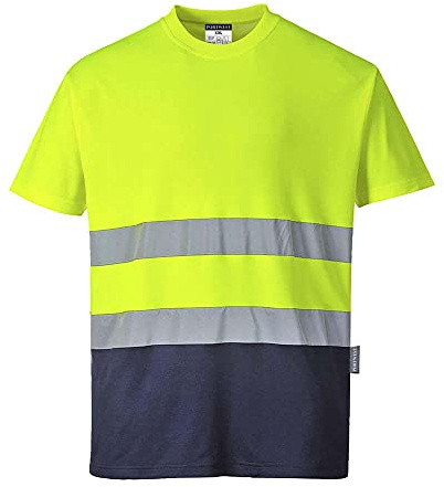 Portwest S173 Hi-Vis Cotton Comfort Contrast T-Shirt Short Sleeve Crew Neck | Yellow/Navy, 2X Large, EN ISO 20471 Class 2, CE Certified, RIS 3279-TOM, Classic Fit, Moisture Wicking Fabric, Rail