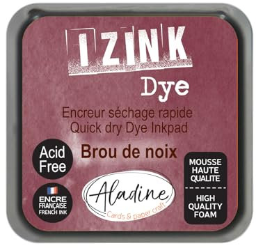 Aladine Stempelkissen Izink Dye Nussbrou – schnell trocknendes Stempelkissen für Stempel und Schablonen – Scrapbooking und kreative Karten – französische Tinte – Größe M – 5 x 5 cm – Farbe Braun 19267