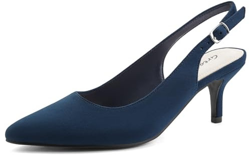 Greatonu Spitz Sandalen Slingback Kitten Absatz Pointed Toe Blau EU37