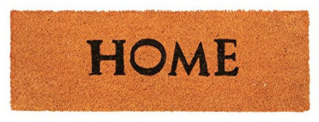 Relaxdays Fußmatte schmal HOME aus Kokos Gummi PVC rutschfest als Fußabtreter als Schmutzfangmatte für Balkon, Terrasse, Flur HBT: ca. 1,5 x 75 x 25 cm, orange