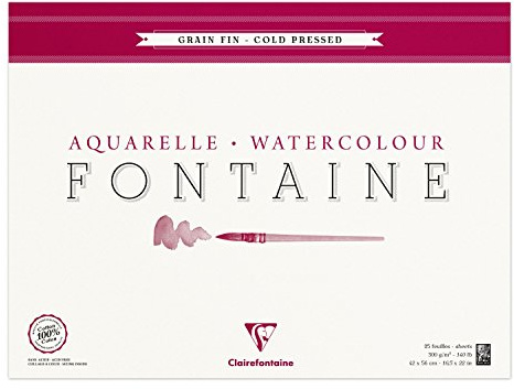Clairefontaine - Ref 96417C - Fontaine Cold Pressed Watercolour Glued Pad (25 Sheets) - 42 x 56cm Size, 300gsm Paper - Suitable for Watercolour Artwork