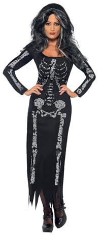 Smiffys Costume de squelette, Noir, avec robe fourreau à manches longues Halloween