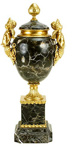 Kunst & Ambiente - Bronzefigur - Amphore aus Marmor mit Zwei Engeln/Putten - Exklusive Wohnaccessoires aus Marmor - Deko - Dekoration