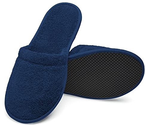 Ciabatte da Bagno – 1 Paio Ciabatte Mules in Spugna 100% Cotone – Antiscivolo, Leggere, Traspiranti – Uomo Donna per Hotel, Spa, Piscina, Doccia, Viaggio, Blu marino, 38-42, MA-1