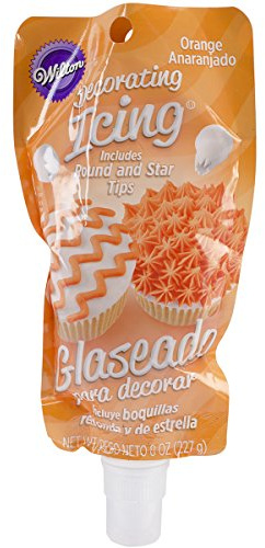 Wilton Icing 8oz Pouch W/Tips-Orange