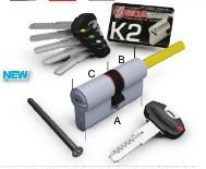 Cilindri Securemme K2 3200 QCS mm. 30-50 PREDISPOSTO PER IL POMOLO a profilo europeo. Ottone