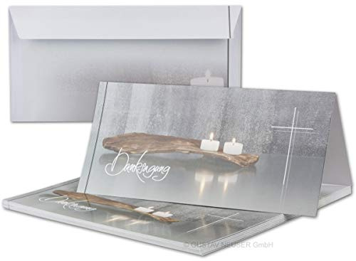 50 x Trauer-Set - Danksagungs-Trauer-Doppelkarten mit Umschlägen DIN Lang 21 x 19,8 cm - Hochglanz - Serie: Bianca