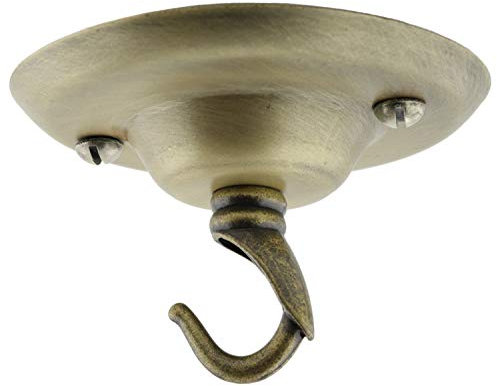 Art Deco Emporium 75mm Vintage Style Ceiling Rose with Art Deco Style Hook in Antique Brass Finish and Hand Antiqued Brass Fixing Screws