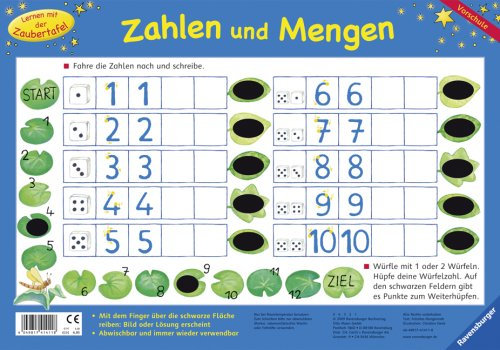Zahlen und Mengen: Mit dem Finger über die schwarze Fläche reiben: Bild oder Lösung erscheint. Abwischbar und immer wieder verwendbar (Lernen mit der Zaubertafel)