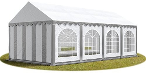 Festzelt Partyzelt 4x8 m Premium, hochwertige PVC Plane 750 N in grau-weiß 100% wasserdicht mit Bodenrahmen