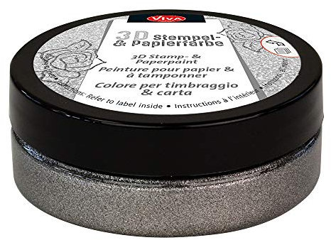 Viva Decor®️ 3D Stempel- & Papier-Farbe (Stahl-Metallic, 50ml) Stempelfarbe für Papier, Karton, Stempelkissen - Bastelfarbe für Hochzeit, Scrapbook, Kinder uvm.