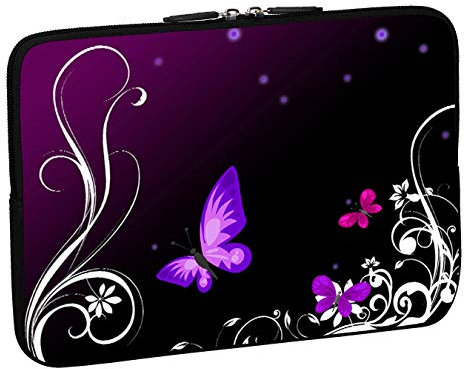 Pedea - Funda de Neopreno para portátil (15,6/39,6 cm), diseño de Mariposas, Color Morado y Negro
