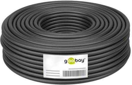 goobay 53867 Cat 7 Outdoor Netzwerkkabel, Verlegekabel, S/FTP (PiMF), OFC, 600 MHz, 2-Fach geschirmt, AWG 23/1, PE Mantel, schwarz, 50m
