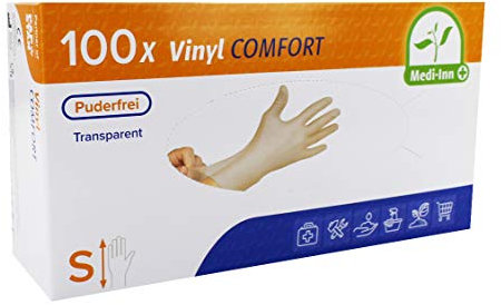 Medi-Inn+ Vinyl Comfort Einweghandschuhe, Gr. S, 10 x 100 Stück, Untersuchungs- und Schutzhandschuhe