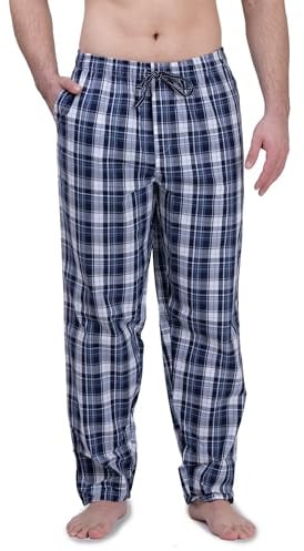 Moonline Herren Freizeithose lang 100% Baumwolle | Schlafhose aus weicher Webbaumwolle, atmungsaktiv, elastischer Tunnelzugbund, drei praktische Seitentaschen, bequem