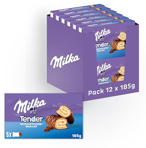 Milka Tender Milch - Biskuit-Rolle mit Milchcrèmefüllung und Vollmilchschokolade - 5er-Pack - 8 x 185g