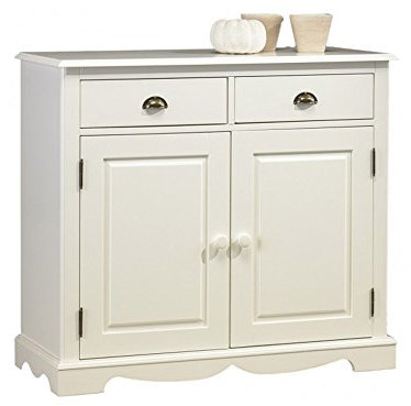 ACTUAL DIFFUSION Windsor Buffet Blanc 2 Portes 2 Tiroirs de Style Anglais, pin, 42x101x90 cm
