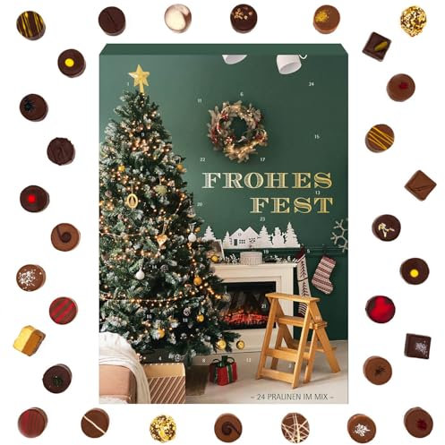 Hallingers Weihnachten Zuhause - Schoko Adventskalender 2025 Pralinen hoher Qualität handgemacht ohne Alkohol hochwertige Verpackung (Box) - Geschenkideen Weihnachten & Geschenke Adventskalender | Glü