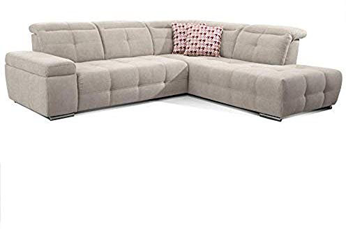 CAVADORE Ecksofa Mistrel mit Ottomanen rechts / Große Eck-Couch im modernen Design / Inkl. verstellbare Kopfteile / 269 x 77 x 228 / Grau-Weiß