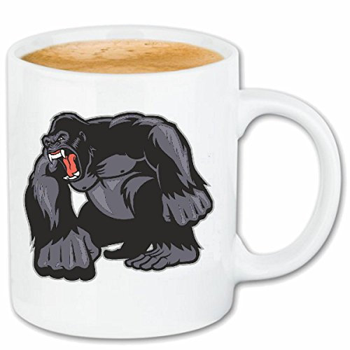 Böser Gorilla Monkey Schimpanse AFFE Silberrücken Menschenaffe Charly Affen KING KONG Keramik Kaffeebecher 330 ml, weiß Teetasse Spülmaschinenfest mikrowellengeeignet Geschenkidee, Motiv 301754