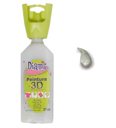 Diam's Peintures 3D Peinture 3D Tous Supports, Argent holographique, 37 ml