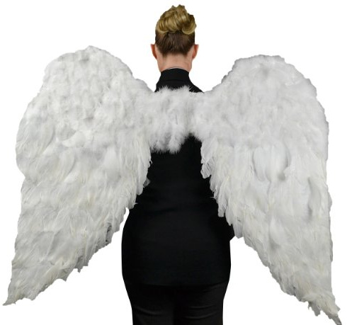 Touch of Nature Feather Angel Wings 52x36 White w/Elastic Straps 1pc Halo Included ala de Plumas, Pavo Pisos teñidos, Blanco