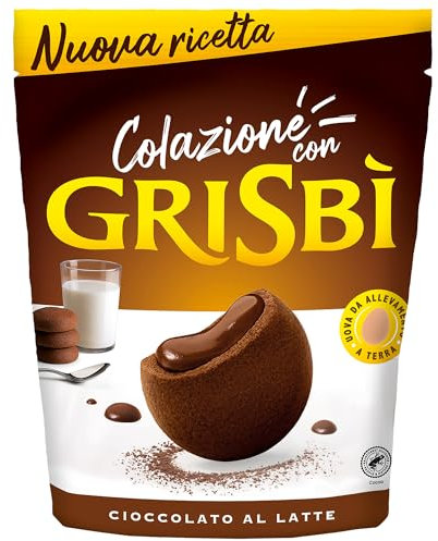 Grisbì Cioccolato - Biscotti di Croccante Pasta Frolla al Cacao, Ripieni di Morbida Crema al Cioccolato, Ideali per Colazione, Confezione da 20 Biscotti, 250 gr