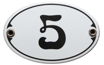 Nummer 5 Emaille Schild Zimmer Jugendstil Türschild 7 x 10,5 cm Wandschild Haus Nummer Emailschild oval weiß (ohne Holzrahmen)