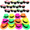 Funny Party Hats Neon Party Supplies - Fedora-Party-Hüte mit Partei-Sonnenbrille - Gangster Party - 24 Pc Set 12 Mützen & 12 Sonnenbrillen Mehrfarbig