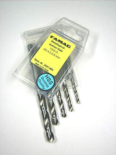FAMAG 2597 Metallspiralbohrer HSS-G Bits lang, Set 5-teilig D= 3,4,5,6,8mm - 2597.805