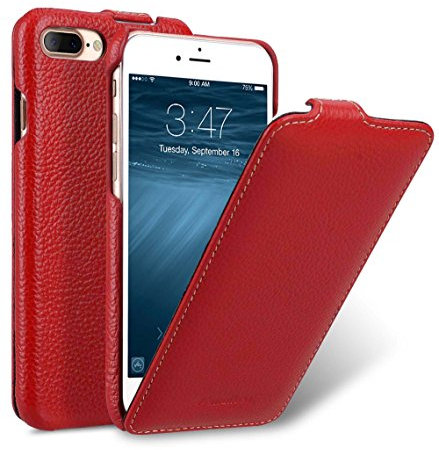 MELCKO Tasche passend für Apple iPhone 8 Plus und 7 Plus (5.5 Zoll), Case Außenseite aus beschichtetem Leder, Schutz-Hülle klappbar, Flip-Case, Etui, Ultra-Slim Cover, Rot