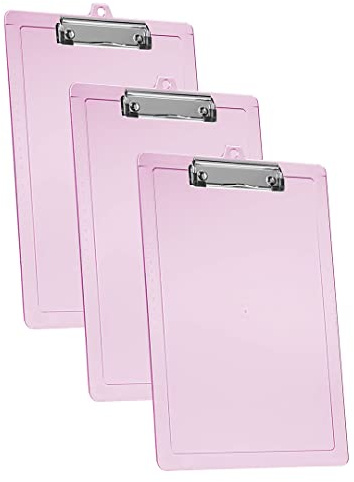 Acrimet Klemmbrett A4 (34 cm x 24 cm) Flacher Metallklammer mit seitlichen Linealen (Rosa Transparent Farbe) (Plastik) (3er-Pack)