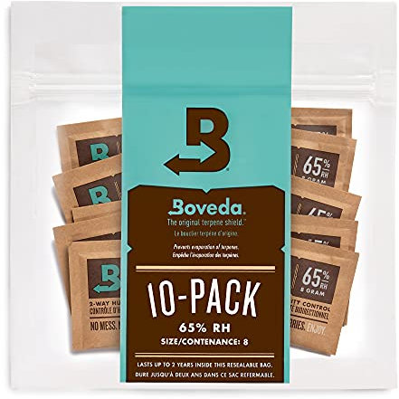 Boveda für Zigarren/Tabak | 2-Wege-Feuchtigkeitsregulierung mit 65% RH | Größe 8 für bis zu 5 Zigarren | wiederverschließbare Verpackung mit 10 Stück