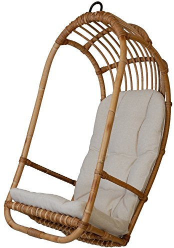 korb.outlet Hängeschaukel/Hängesessel aus ungeschältem Natur-Rattan - Hängekorb naturbelassen mit Polster (Beige) aus Deutscher Fertigung